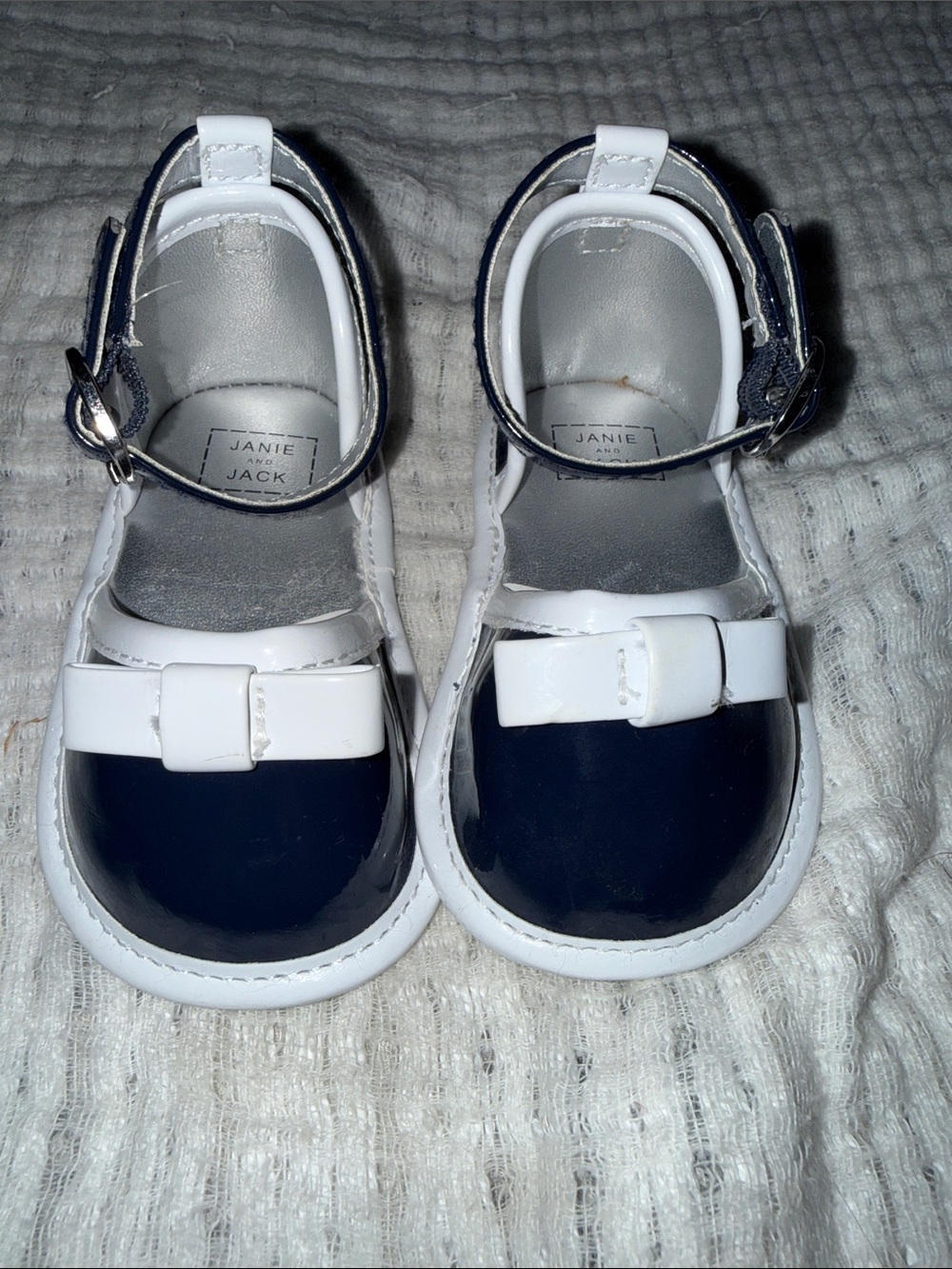 Janie and Jack Navy and White Patent Mary Janes